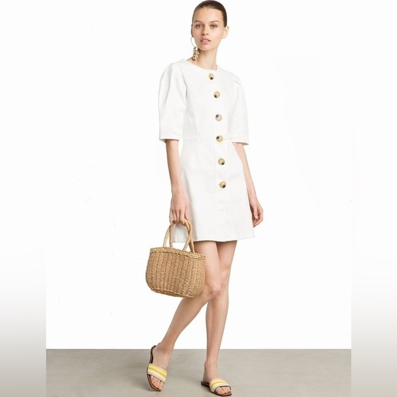 Anthropologie Pixie Market Noah Ecru White Cream Big Button Cotton Mini Dress XS - Picture 1 of 12